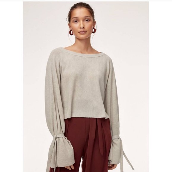 WILFRED Emmy Sweater Wool Crop Tie Sleeve Grey Birch Small S Aritzia - Picture 3 of 8